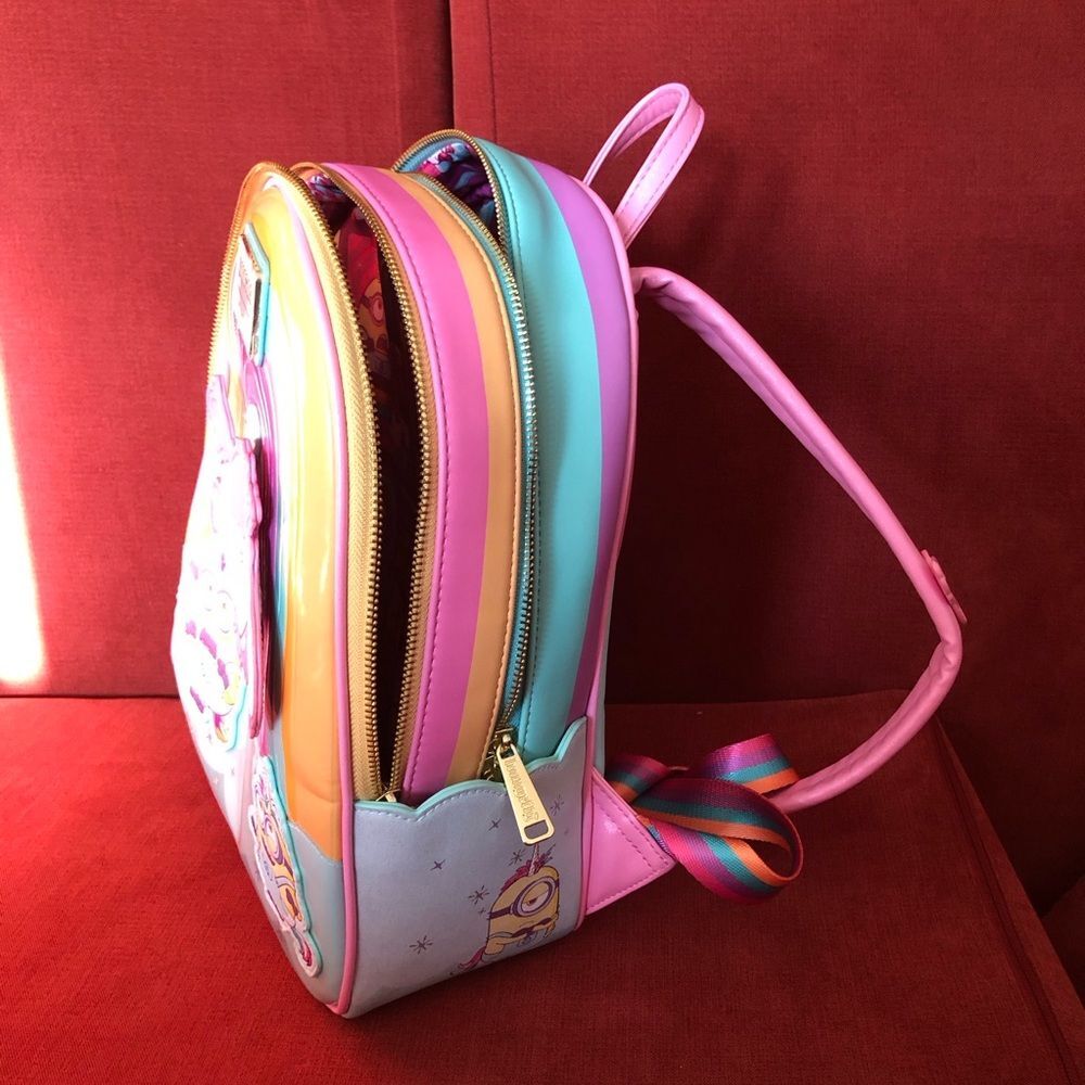 Loungefly Minions Fluffy Unicorn Rainbow Mini Backpack - Picture 4 of 7